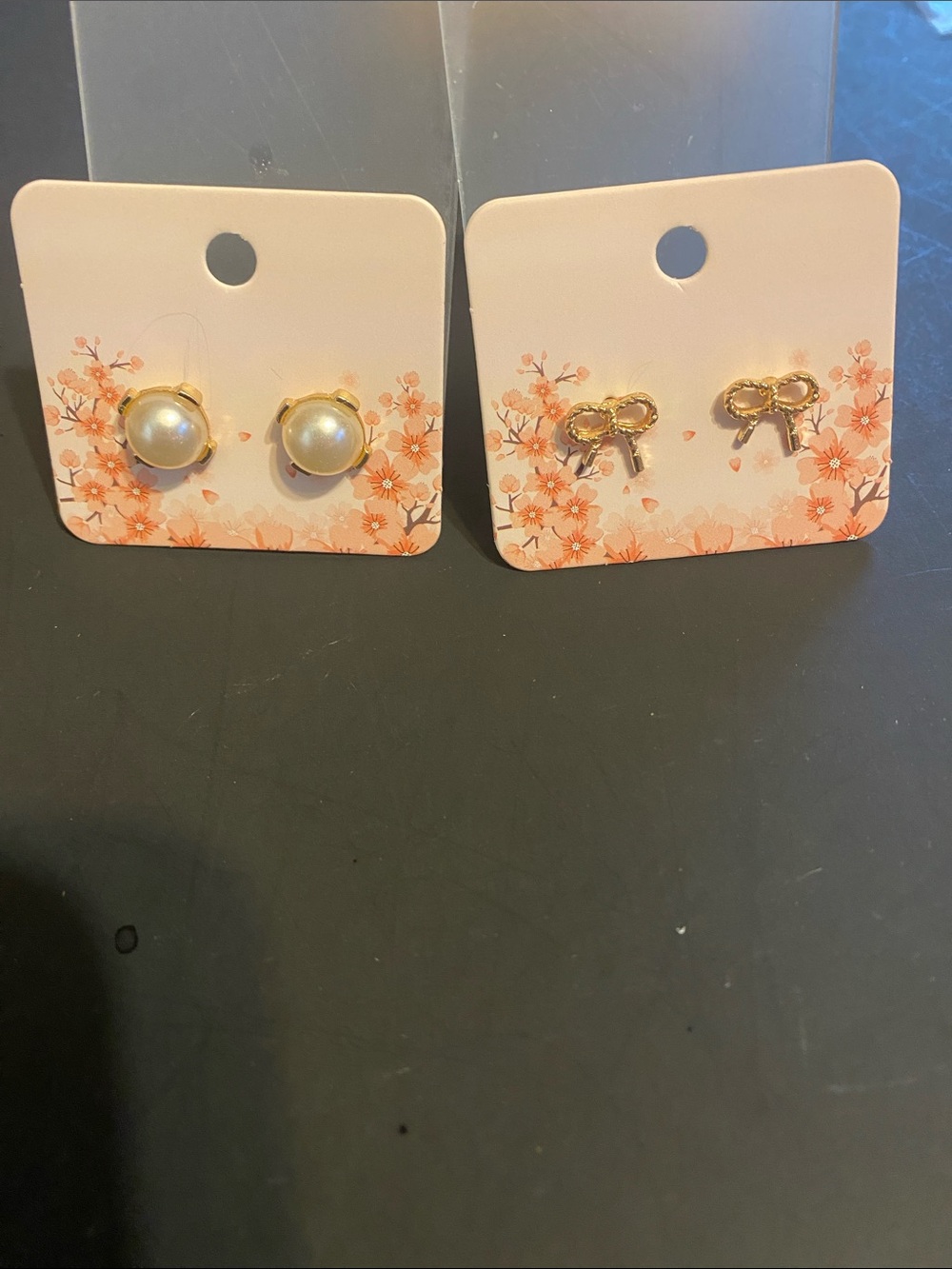 Gold Pearl Stud Earrings and gold bow earrings